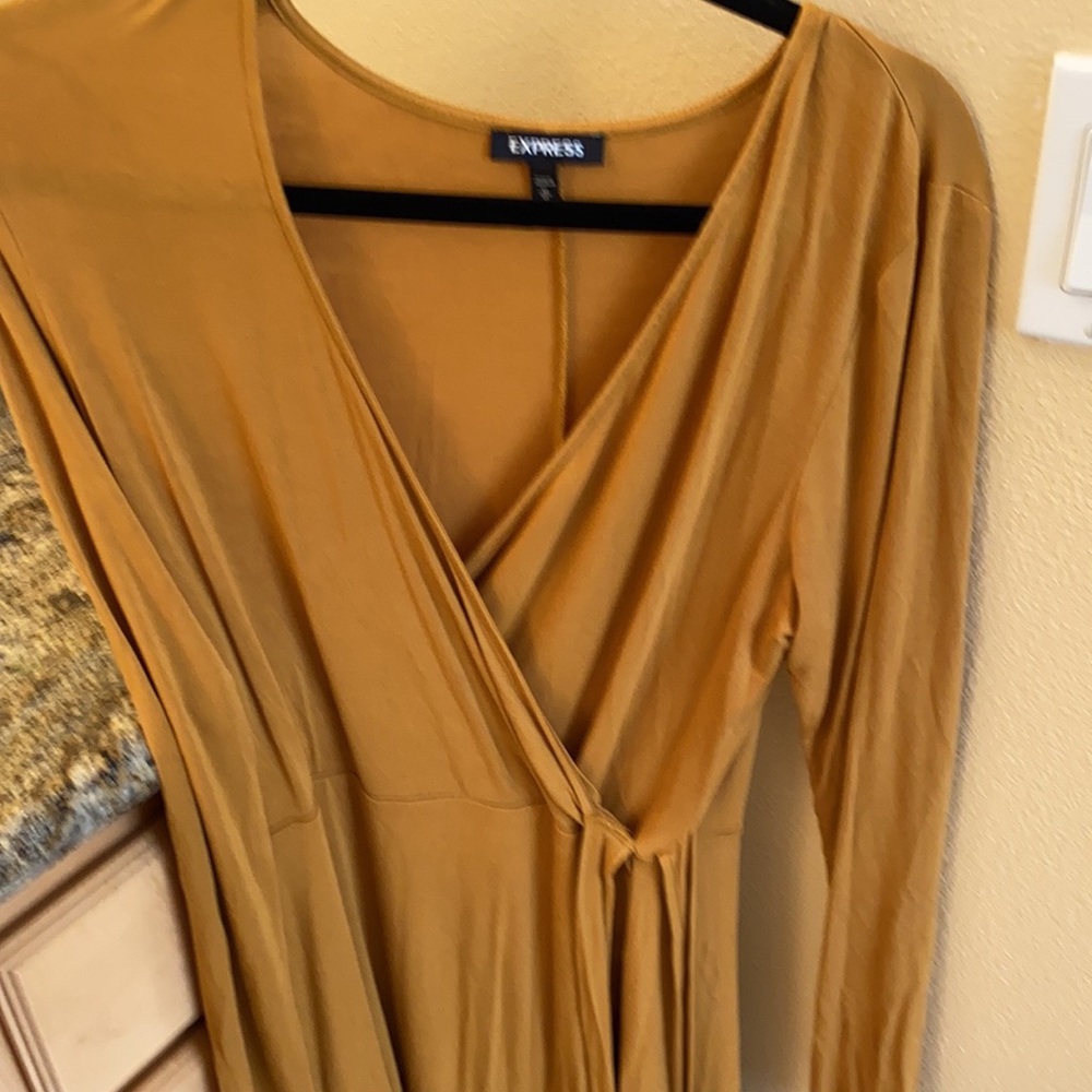 Mustard yellow wrap dress from express